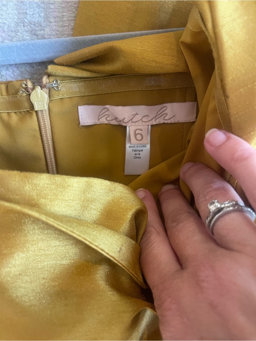 Hutch One-Shoulder Gold Satin Ruffle Mini Dress - Picture 3 of 3